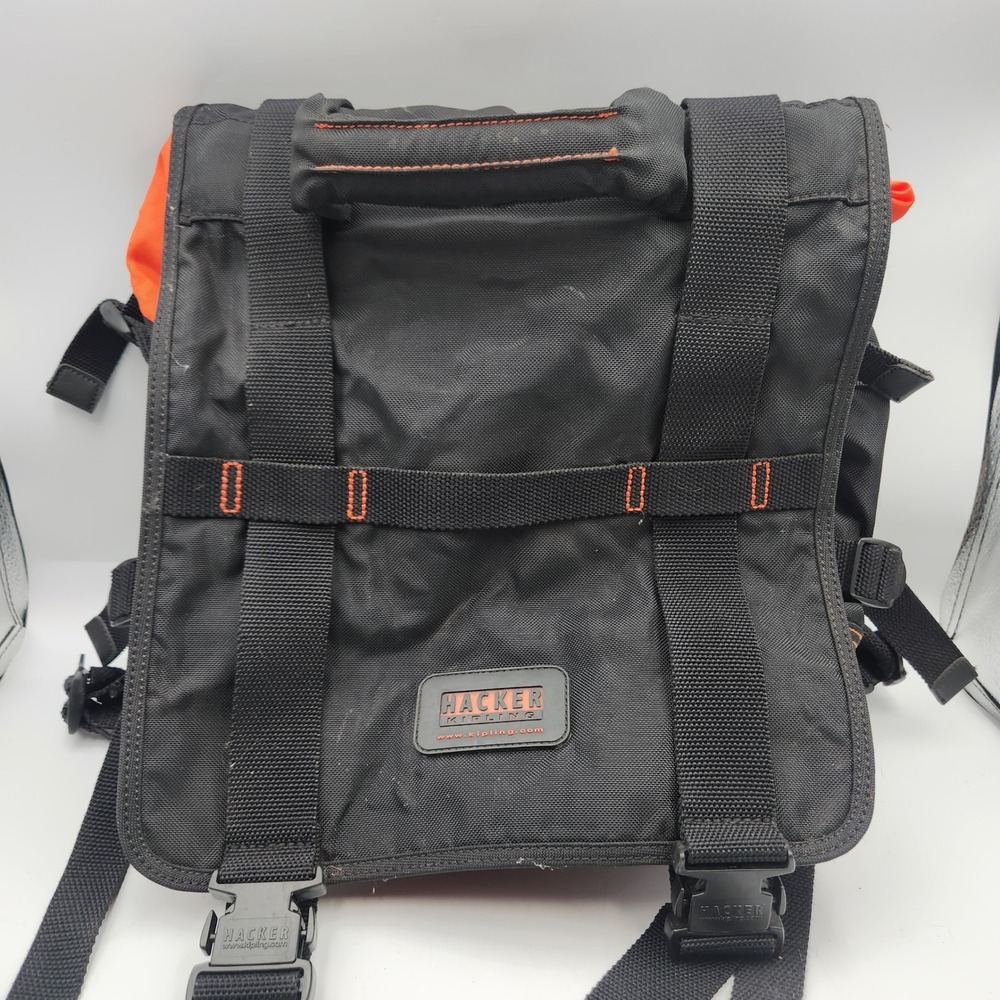 Kipling Hacker Backpack Gray w Orange Interior Laptop Compartment 100% Polyamide